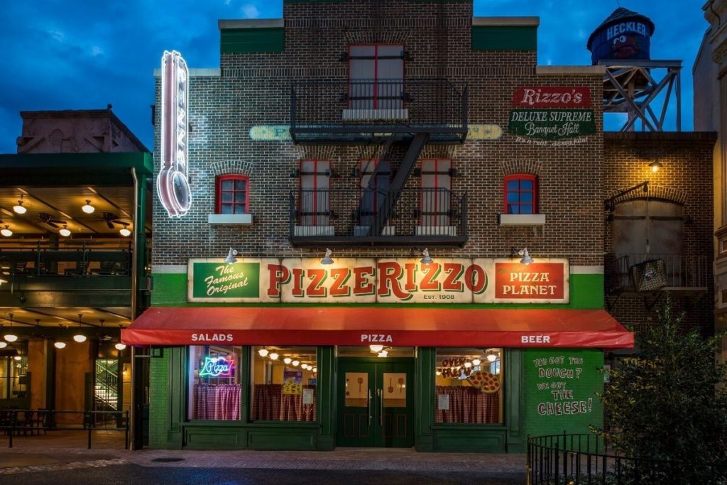 Landscape photo of Pizzerizzo restaurant at Hollywood Studios.