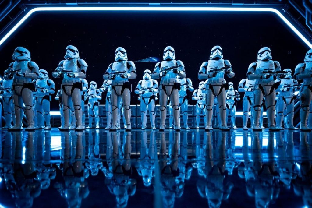 Closeup of stormtroopers in Star Wars: Rise of the Resistance ride at Hollywood Studios.