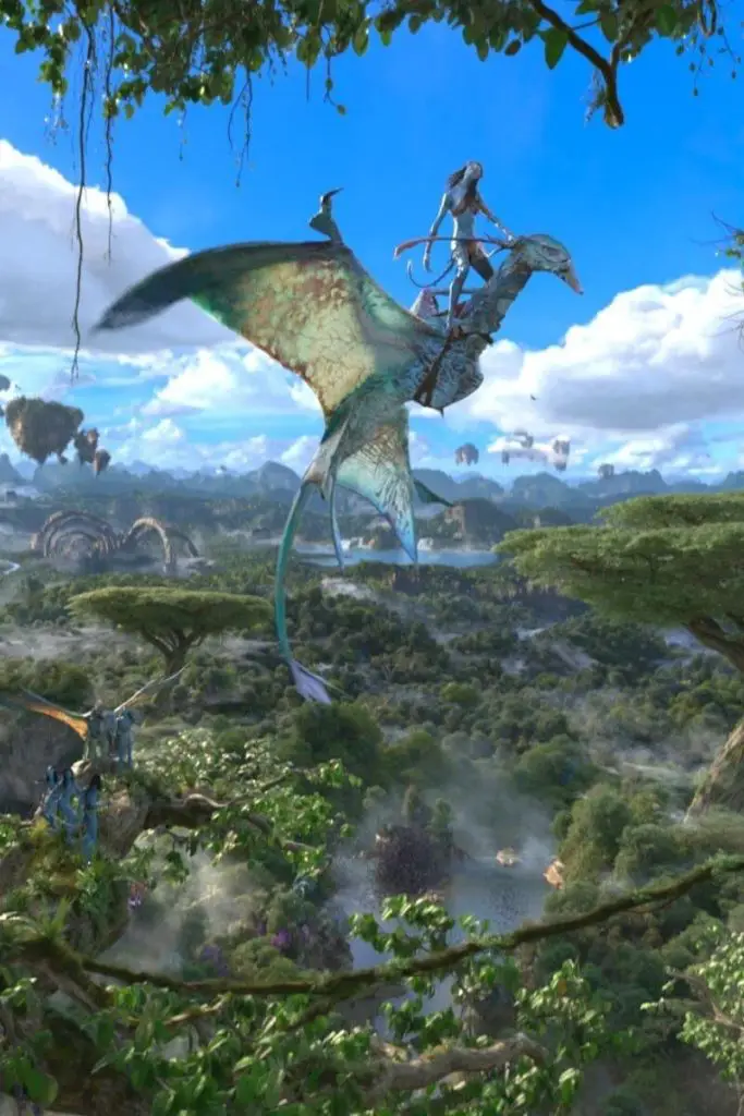 Closeup of a scene from Avatar Flight of Passage immersive ride at Disney World's Animal Kingdom.