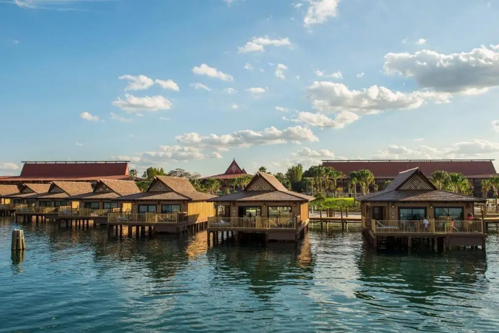 Landscape photo of a row of bungalow-style villas at Disney World's Polynesian Village Resort