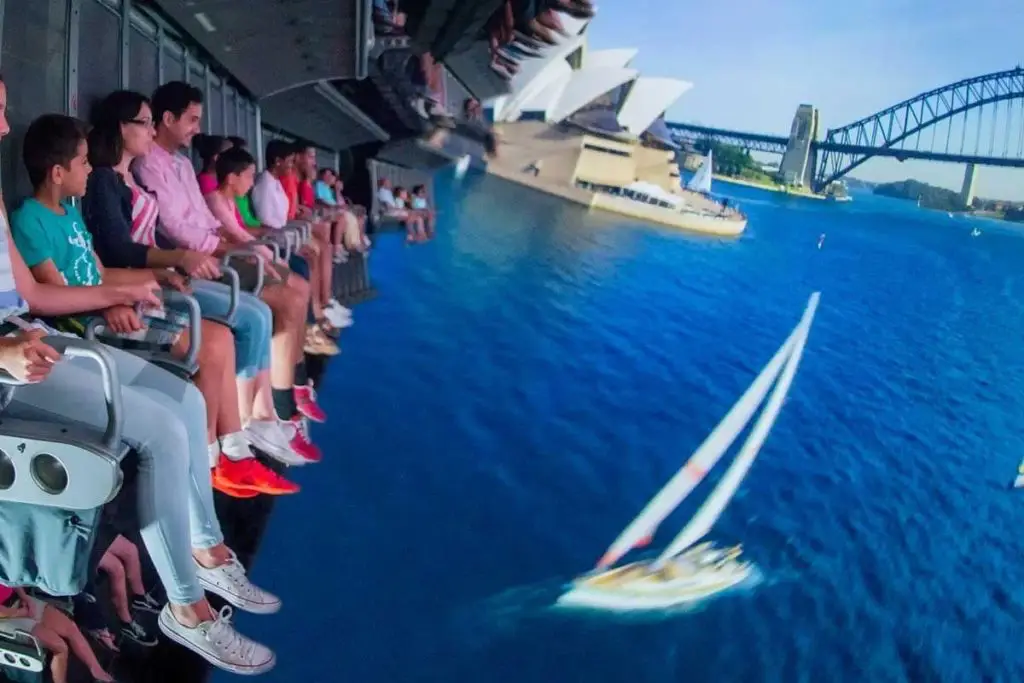 Photo of guests riding Soarin' at Disney World's Epcot theme park.