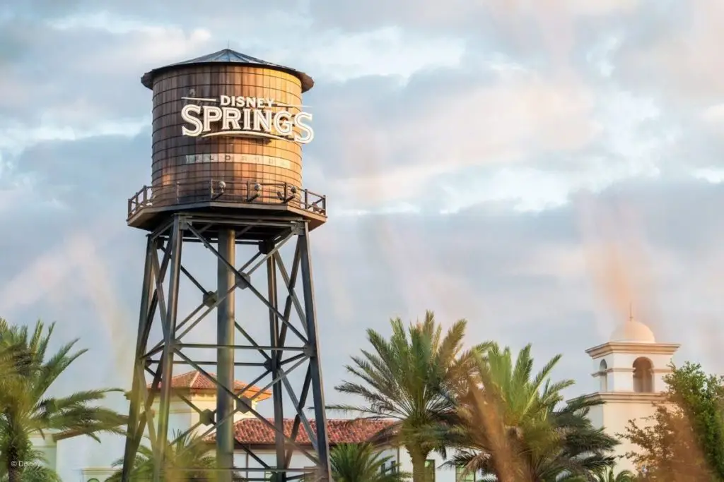 Closeup of the water tower at Disney Springs at Disney World.