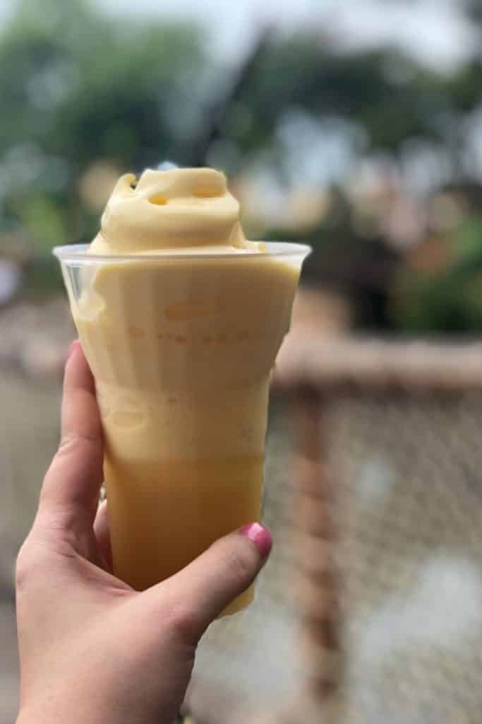 Closeup of a pineapple DOLE Whip float at Disney World's Magic Kingdom.