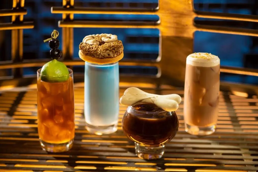 Photo of 4 colorful drinks from Oga's Cantina at Disney World's Hollywood Studios.
