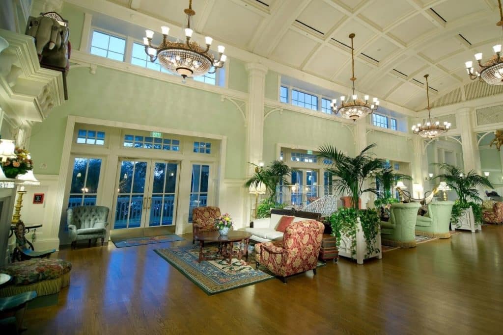 Photo of the lobby at Disney World's Boardwalk Inn.