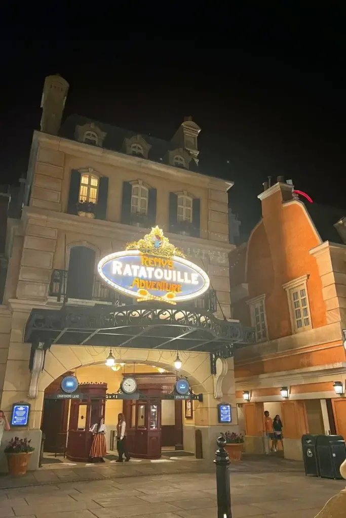 Photo of the exterior of Remy's Ratatouille Adventure ride at Epcot.