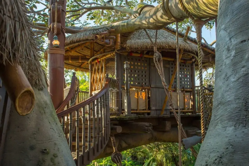 Closeup of the Swiss Family Treehouse attraction at Disney World.
