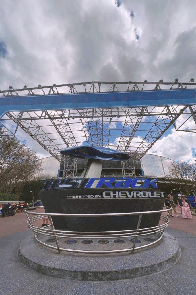 Closeup of the entrance for the Test Track ride at Epcot.
