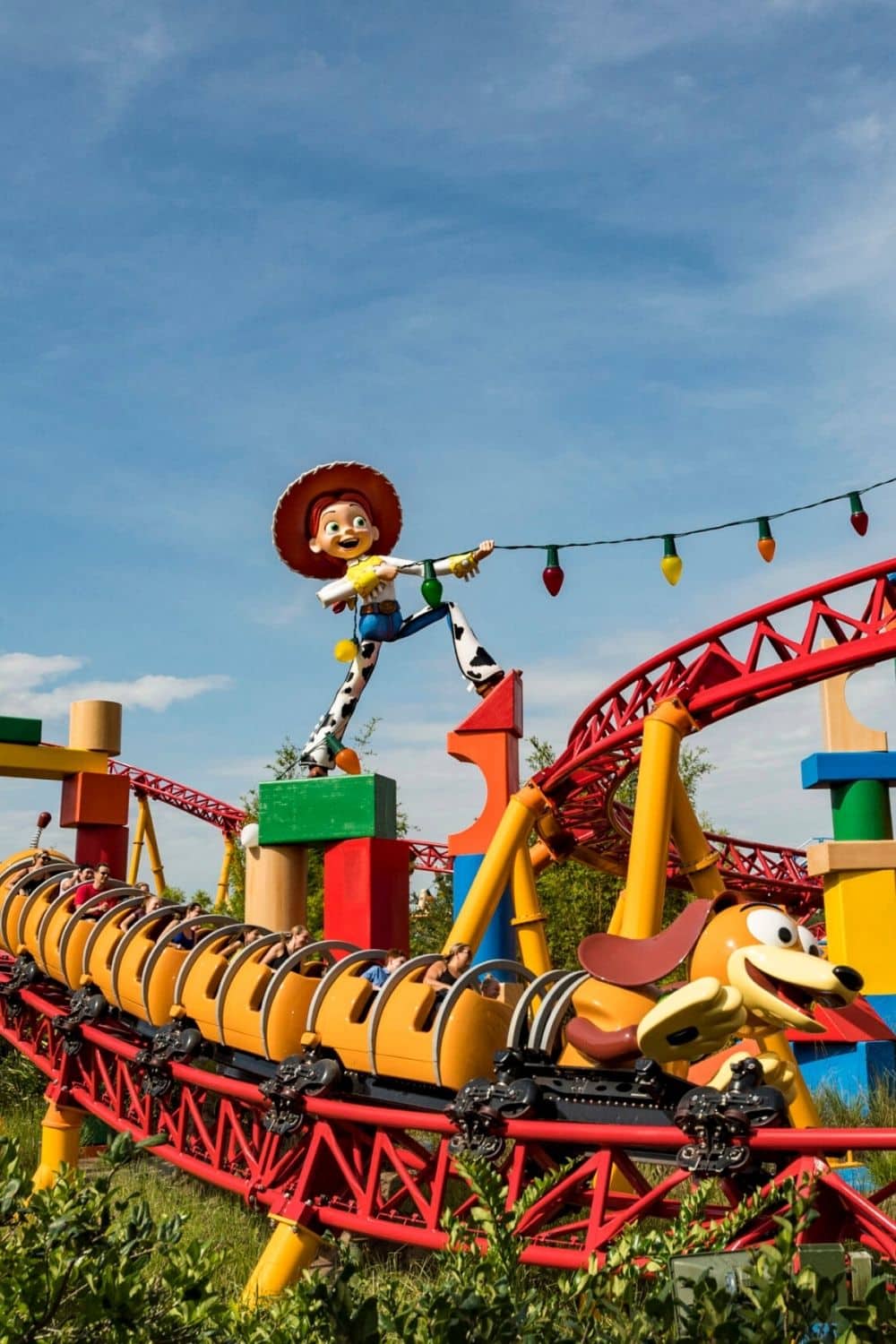 Closeup of Slinky Dog Dash roller coaster at Hollywood Studios.