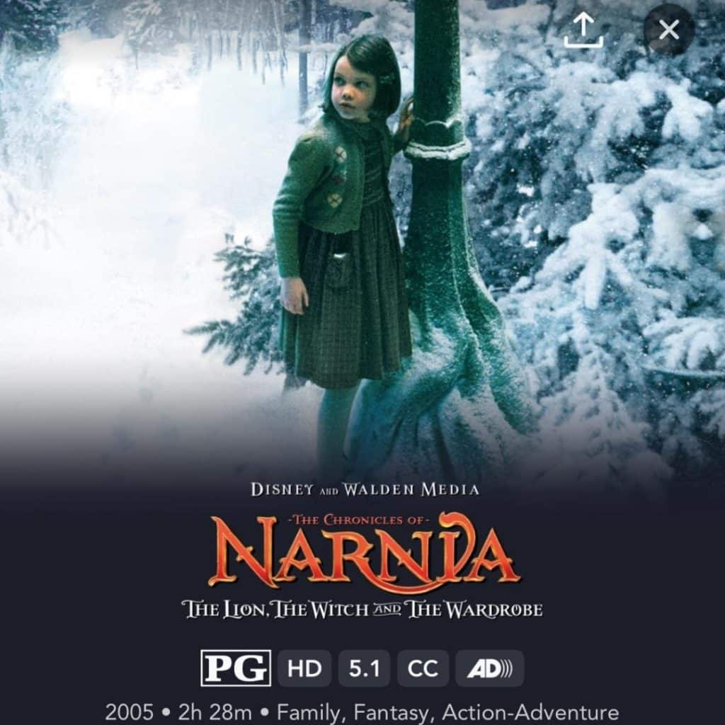 Screenshot of The Chronicles of Narnia: The Lion, the Witch, and the Wardrobe from Disney+.