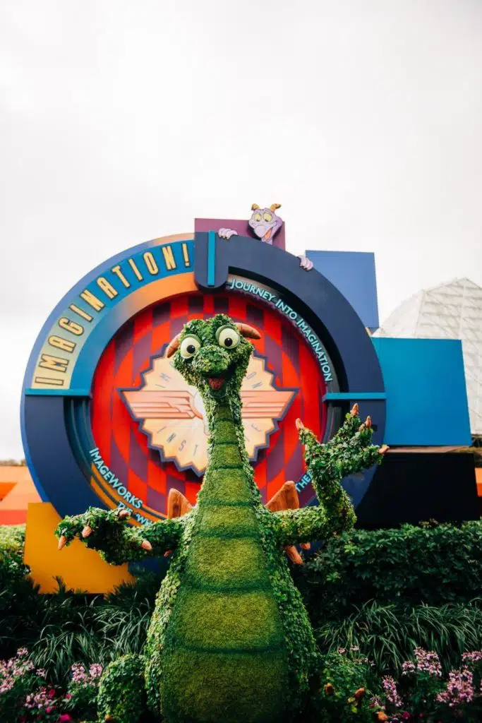 Photo of a Figment topiary at the Epcot Flower and Garden Festival.