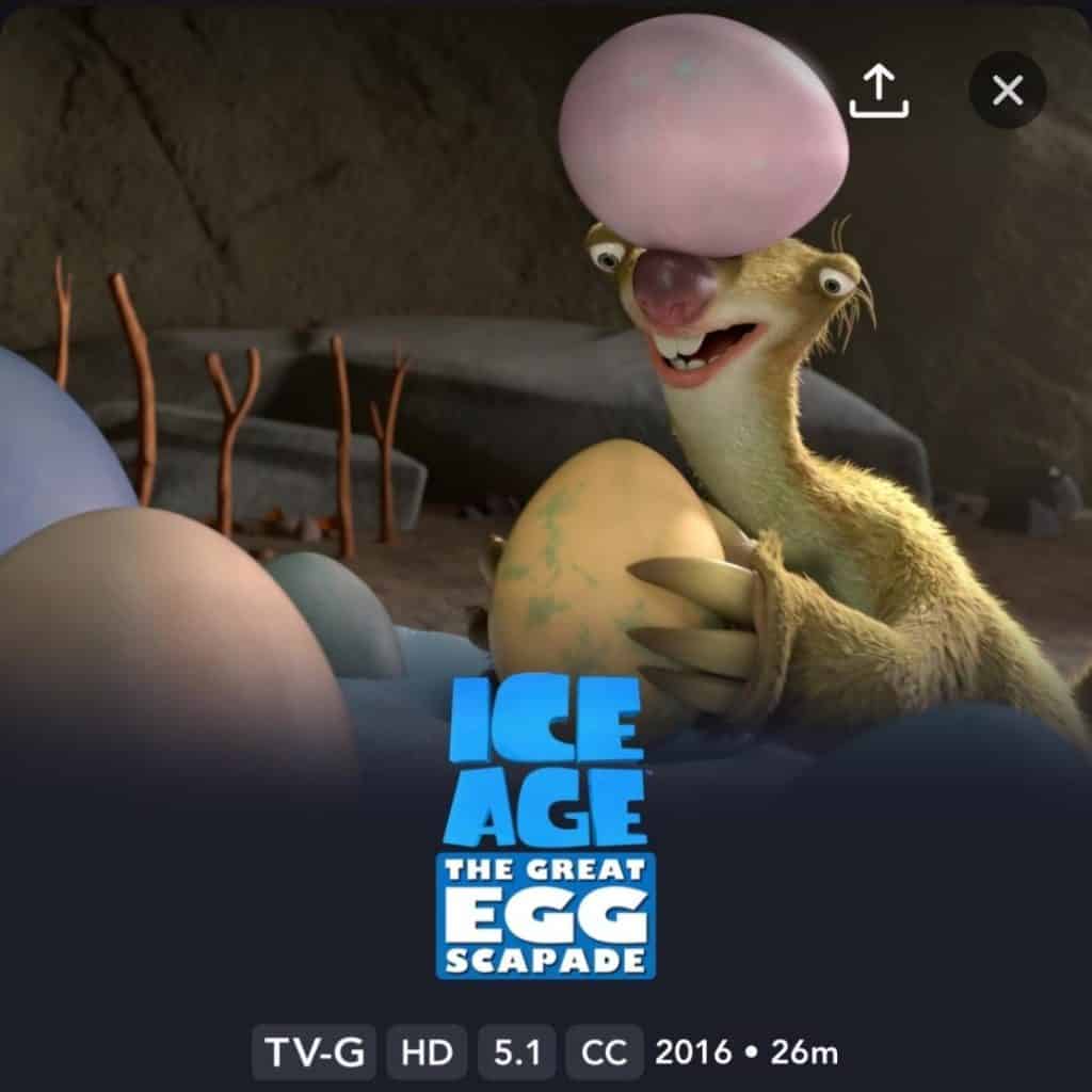 Screenshot of Ice Age: The Great Eggscapade on Disney+