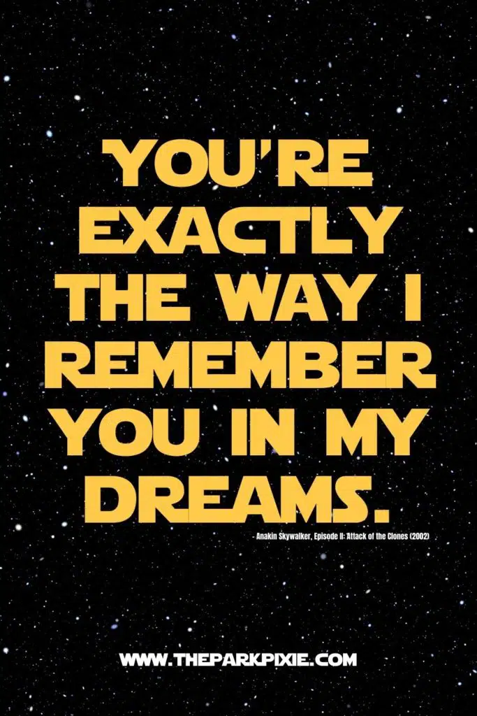Graphic with a starry background with text that reads: You're exactly the way I remember you in my dreams.
