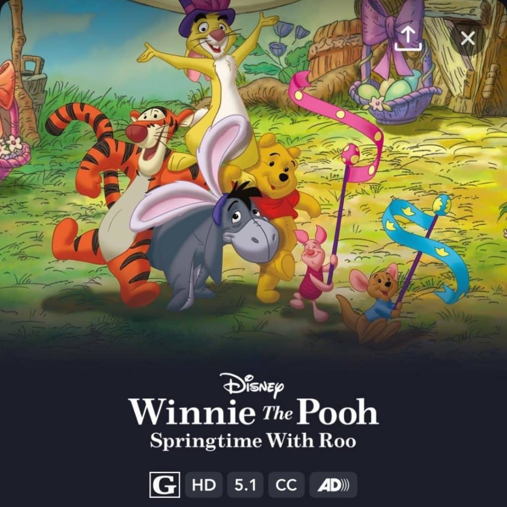 Screenshot of Winnie the Pooh: Springtime with Roo movie page on Disney+
