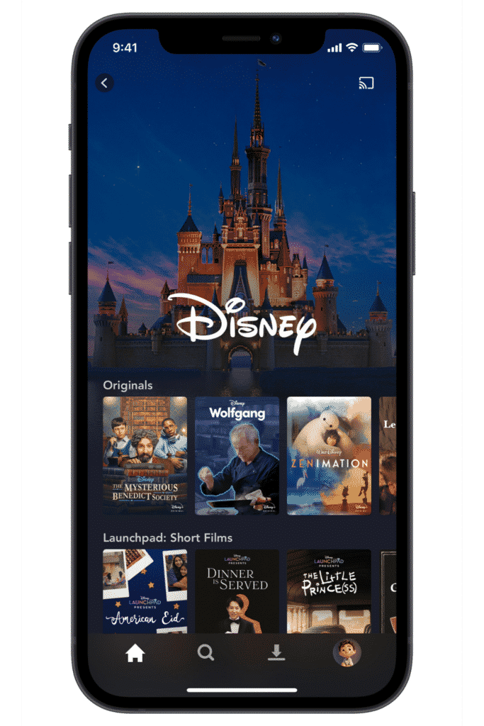 Screenshot of the Disney Plus app.
