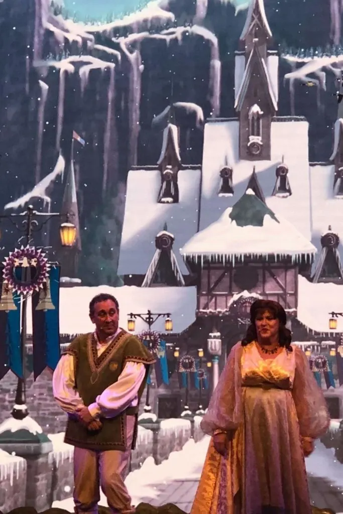 Photo of the hosts for the Frozen Sing Along at Hollywood Studios theme park.