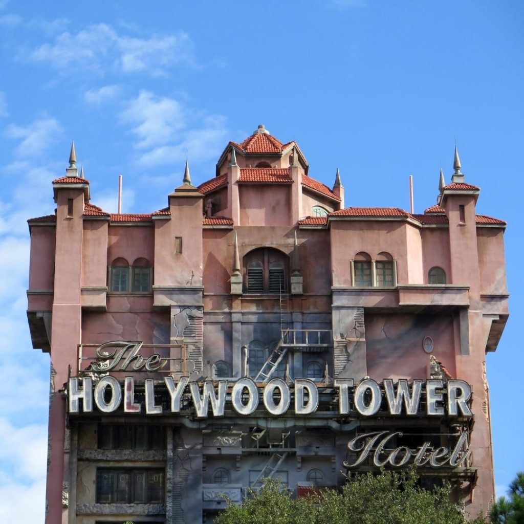 Closeup photo of the Twilight Zone Tower of Terror ride.