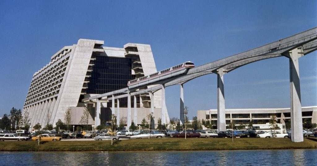 Photo of Disney World's Contemporary Resort on the monorail.