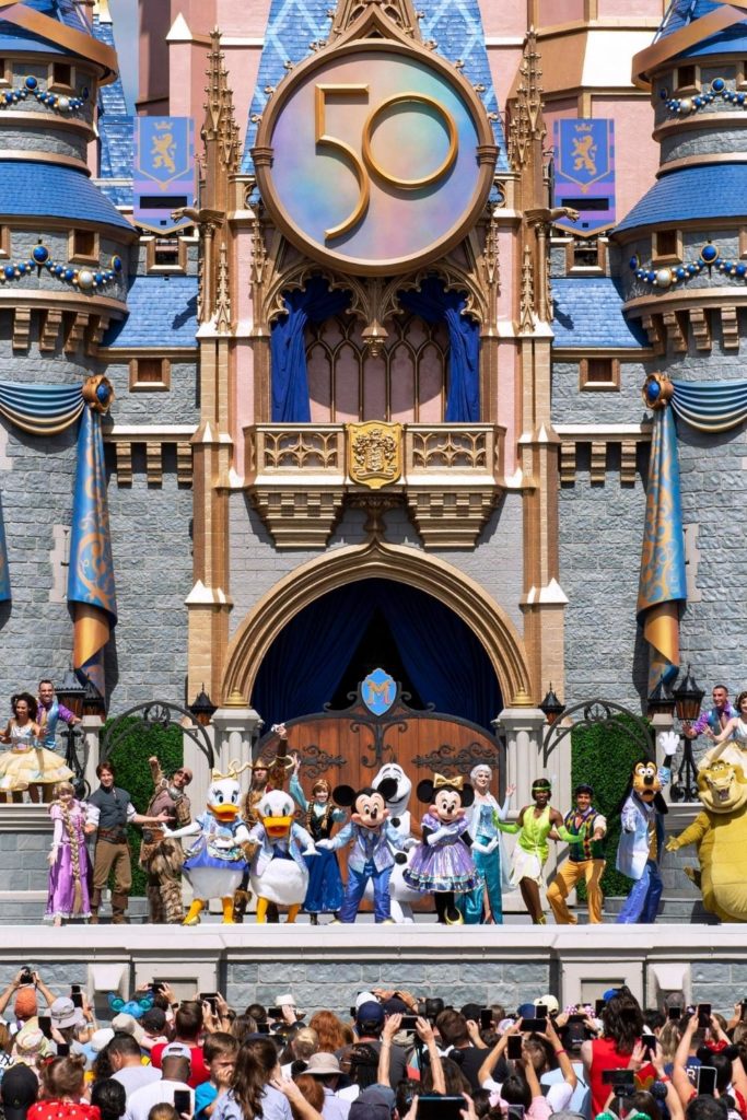 Photo of a stage show in front of Cinderella's Castle at Magic Kingdom.