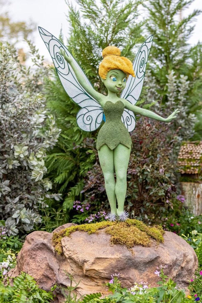Photo of a Tinkerbell topiary at the Epcot Flower & Garden Festival at Disney World.