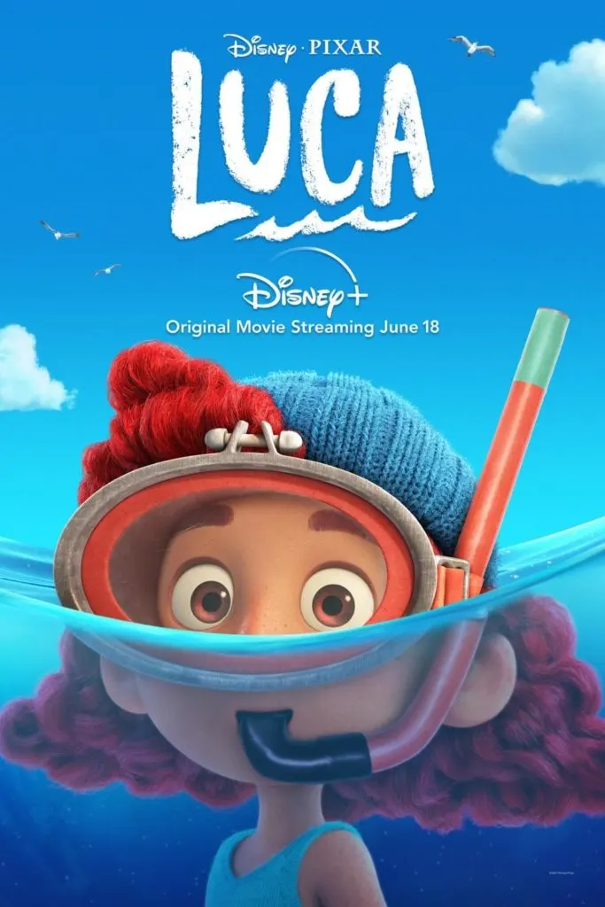 Promotional poster for Disney & Pixar's Luca featuring the character Giulia.