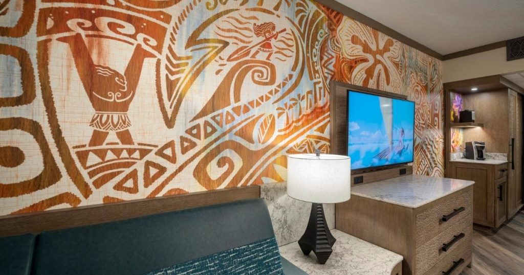 Photo showcasing the Polynesian-style artwork with a Moana theme at the Polynesian Village Resort.