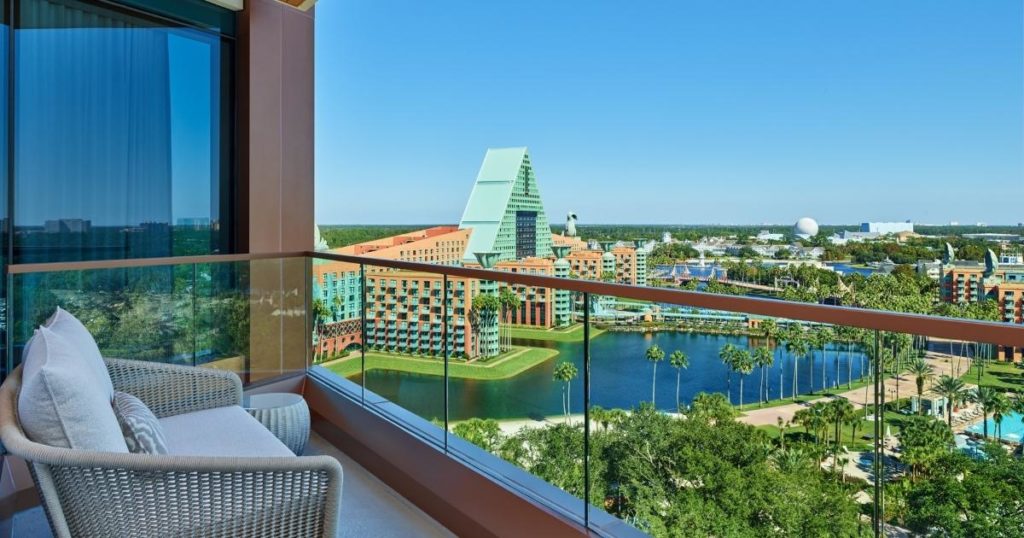 Photo from a balcony of a room at the Swan Resort at Disney World.