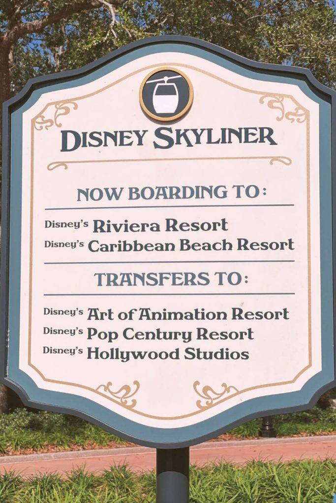 Closeup of a sign listing all the Skyliner stops.