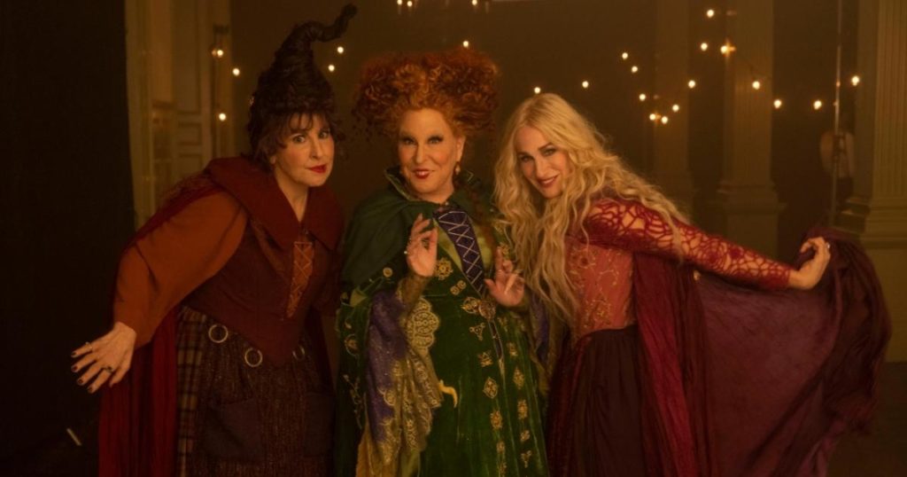 Promotional still with a photo of the Sanderson sisters from Hocus Pocus.