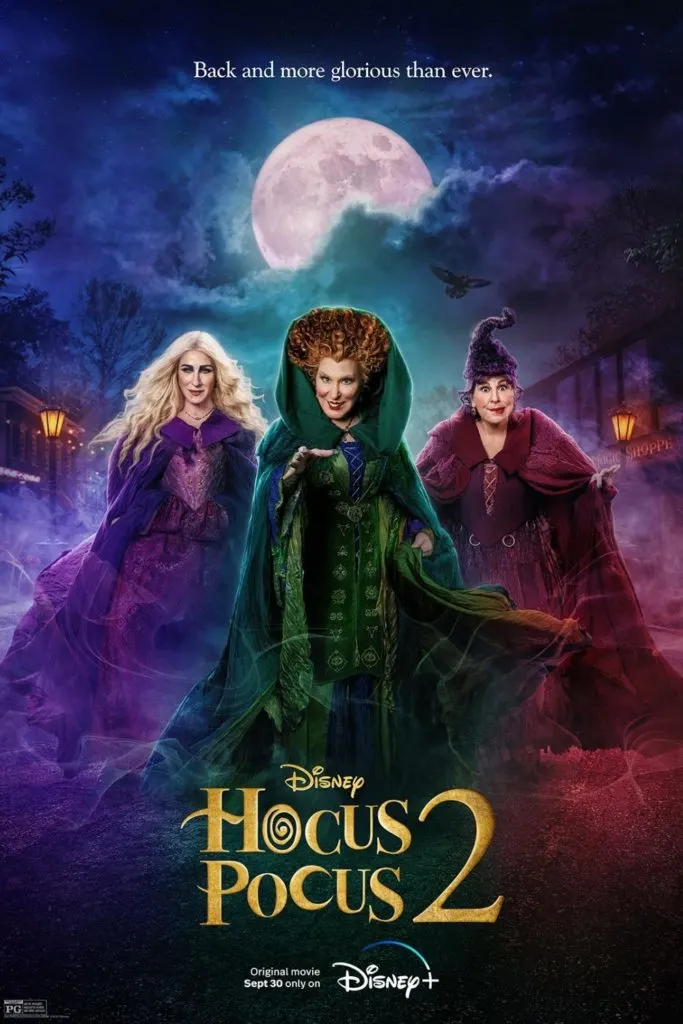 Hocus Pocus 2 promotional poster featuring the Sanderson sisters.