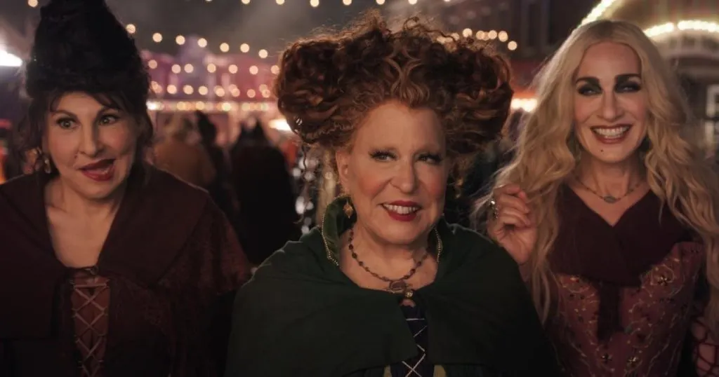 Promotional still with a photo of the Sanderson sisters from Hocus Pocus 2.