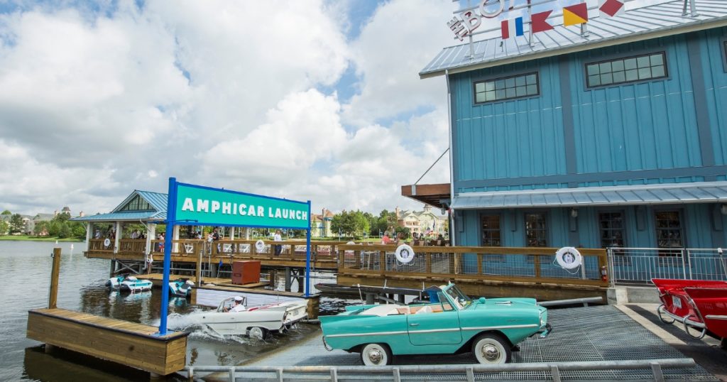 Photo of the amphicar tour dock near The BOATHOUSE in Disney Springs.