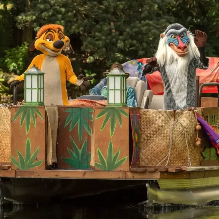 Photo of Timon and Rafiki on a boat at Disney's Animal Kingdom