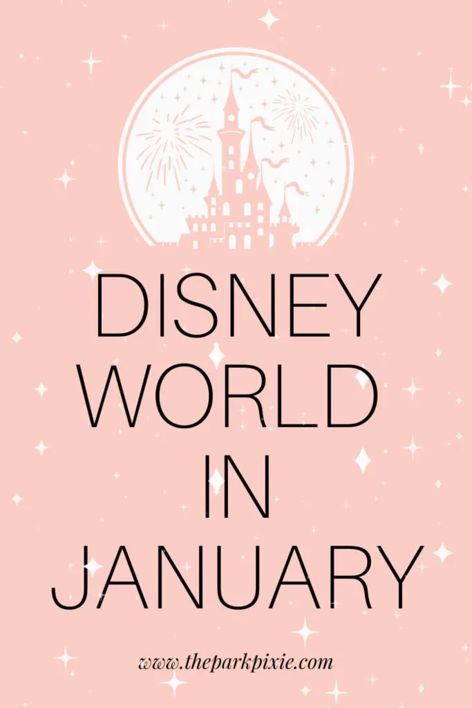 Graphic with a pink background and white sparkles. Text below the icon reads "Disney World in January."