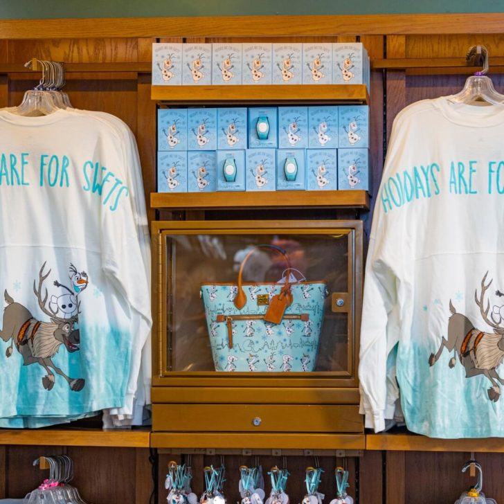 Closeup of a store display with Epcot Festival of the Holidays merchandise.