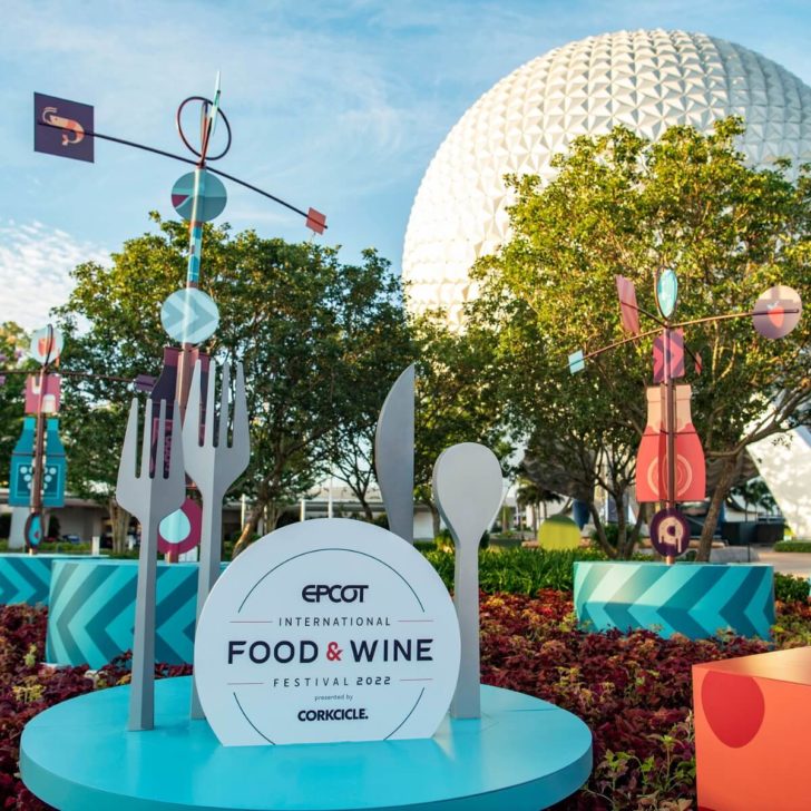 Photo of signage outside Epcot for the International Food & Wine Festival.