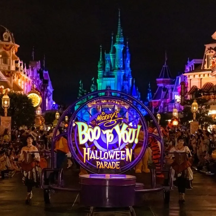 Photo of the parade signage from Mickey's Boo to You! Halloween Parade at Mickey's Not-So-Scary Halloween Party at Magic Kingdom