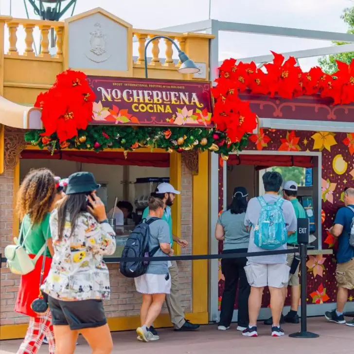 Photo of people lined up outside Nochebuena Cocina at Epcot.