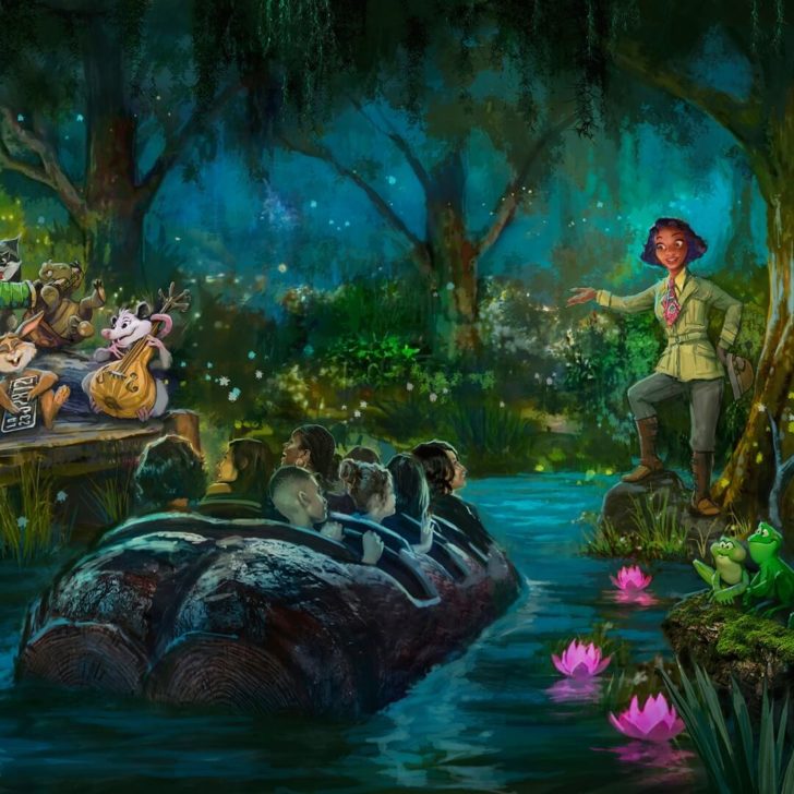 Artist illustration of Tiana's Bayou Adventure, a new ride coming soon to Disney World.