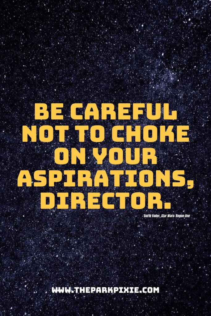 Graphic with a starry background and text that says "Be careful not to choke on your aspirations, Director."