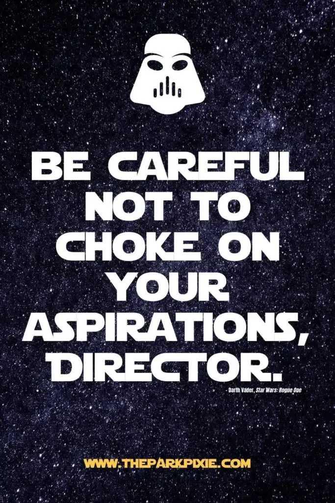 Graphic with a starry background and text that says "Be careful not to choke on your aspirations, Director."