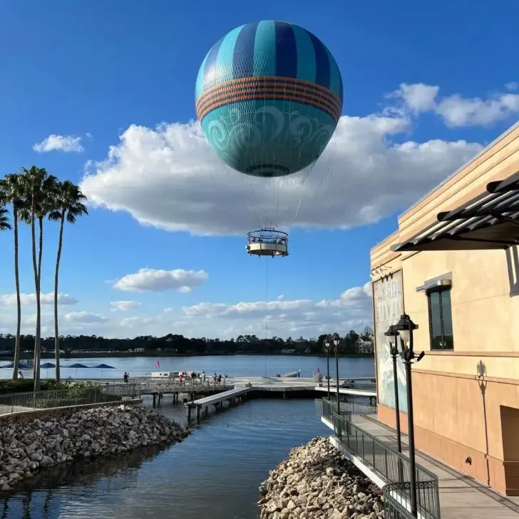 Photo of the Aerophile Helium Balloon Ride at Disney Springs up in the sky.
