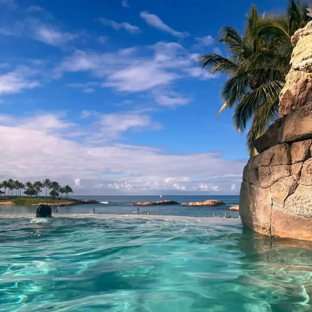 Photo of the infinity pool called Ka Maka Grotto at Aulani Resort.