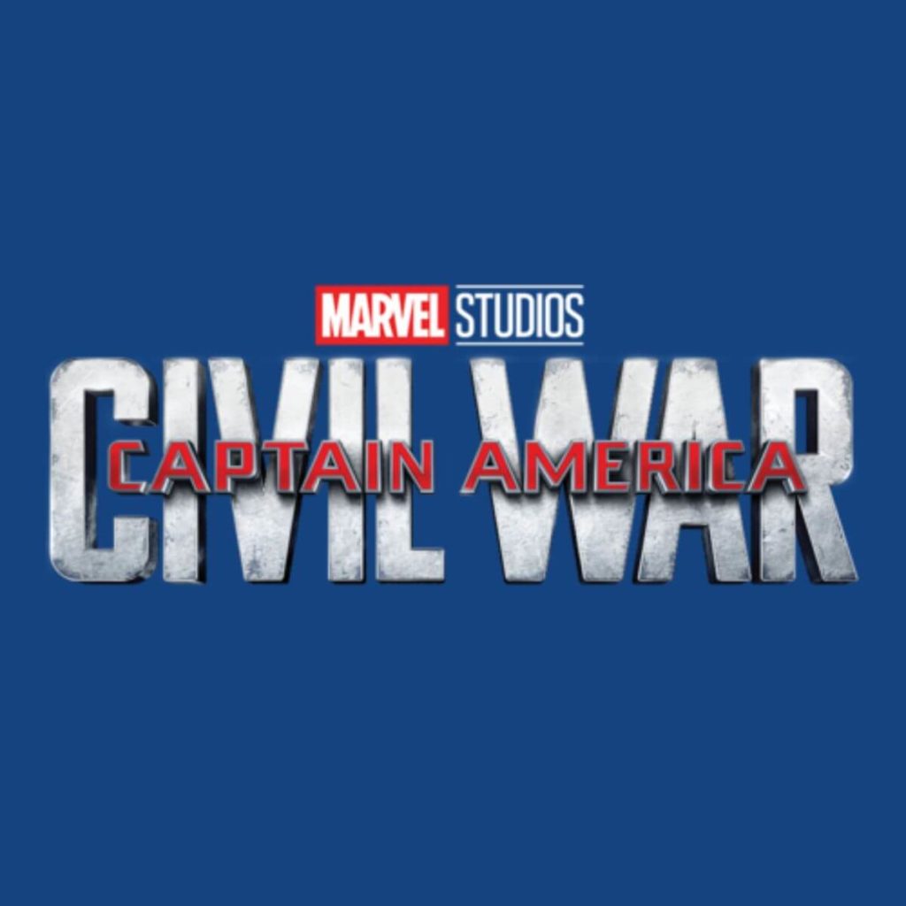 Blue, silver, and red toned graphic for Marvel Studios' Captain America: Civil War film.