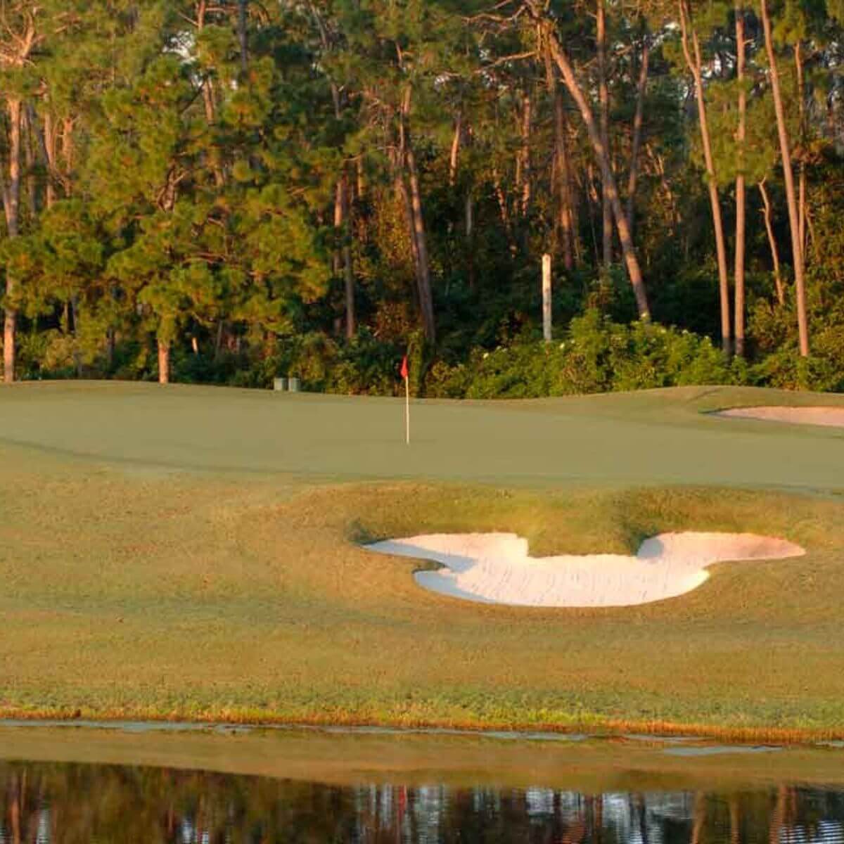 Photo of a Mickey head shaped sand trap at a golf course at Disney World