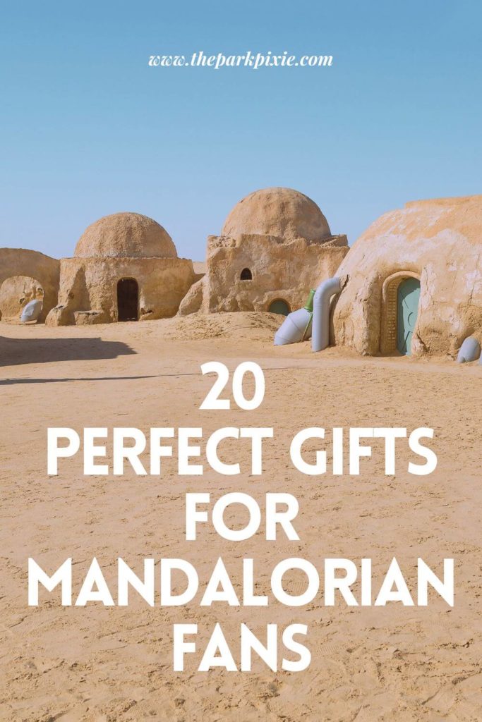 Photo of the real set from a Star Wars movie or show. Text overlay reads "20 Perfect Gifts for Mandalorian Fans."