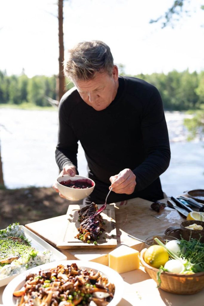 Still photo of Chef Gordon Ramsay from the set of his show, Gordon Ramsay: Uncharted, in Finland.