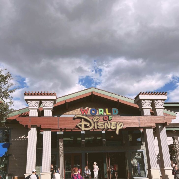 Photo of the main entrance of the World of Disney store in Disney Springs, the largest Disney store in the world.
