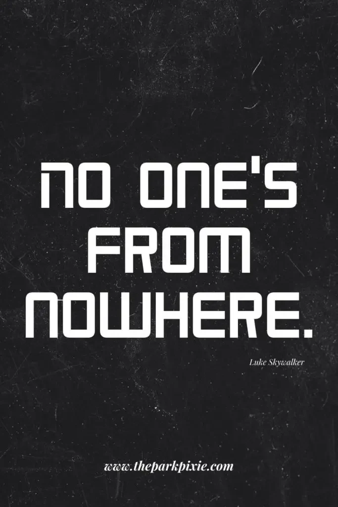 Graphic with a black stone like background. Text reads "No one's from nowhere."