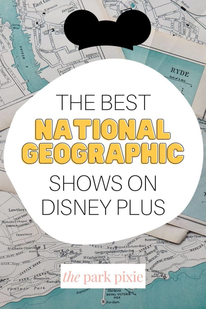 Photo of an aqua vintage style map and a Mickey Mouse hat graphic. In the middle of the image, text reads 